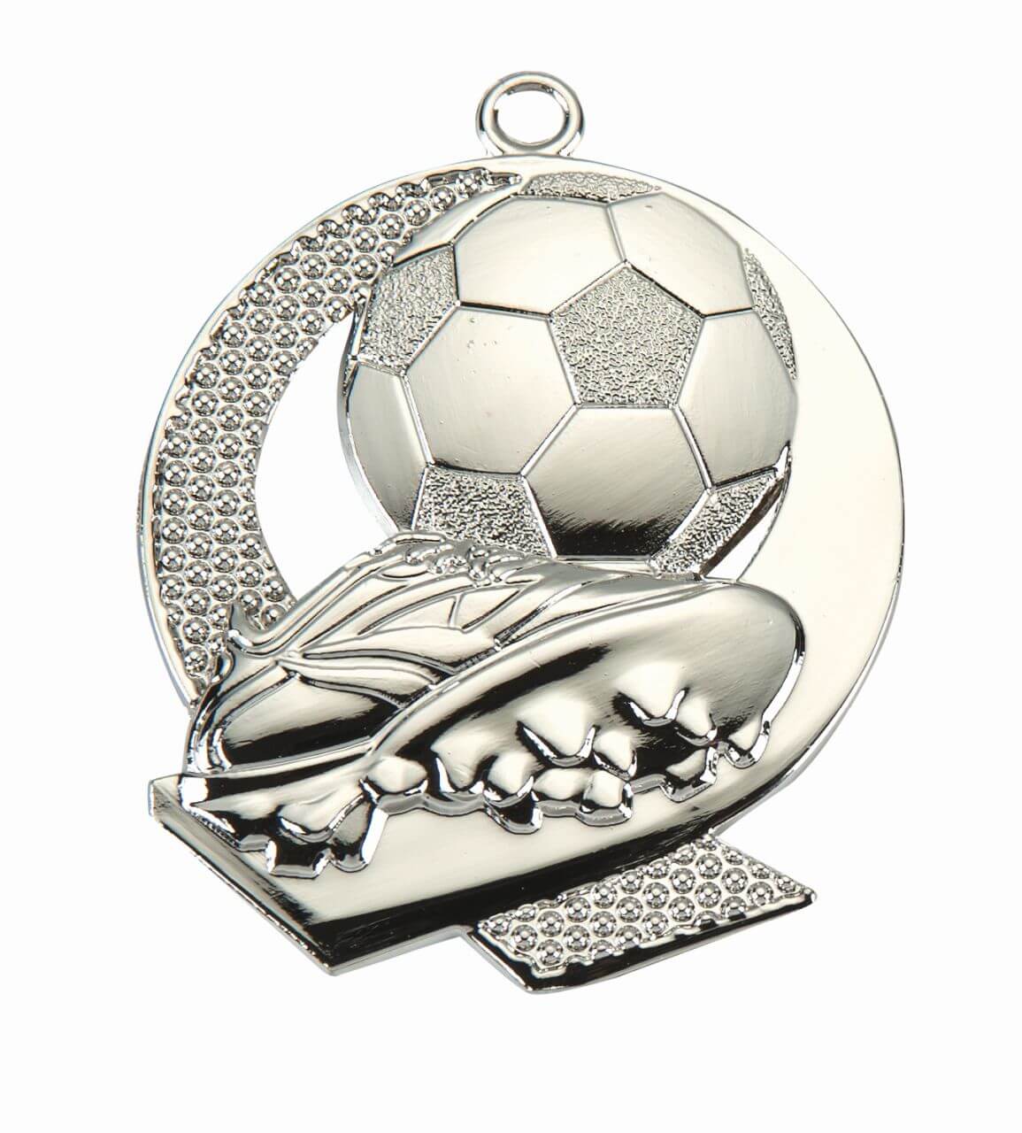 Fußball-Medaille Schuh und Ball in offener Form - Farbe: Silber