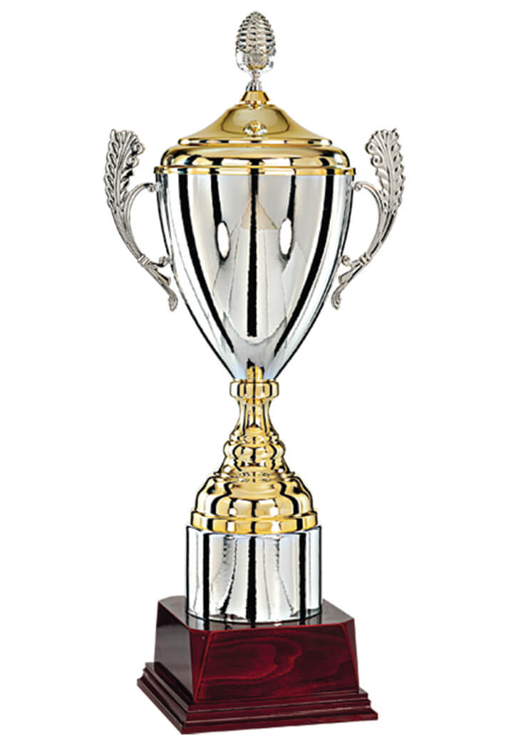 Pokal in Silber mit goldenem Deckel und Blatthenkeln