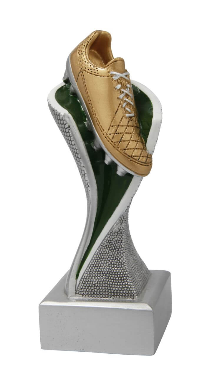 Fußball-Trophäe goldener Schuh auf Säule Silber-Grün - Höhe: 14,5 cm