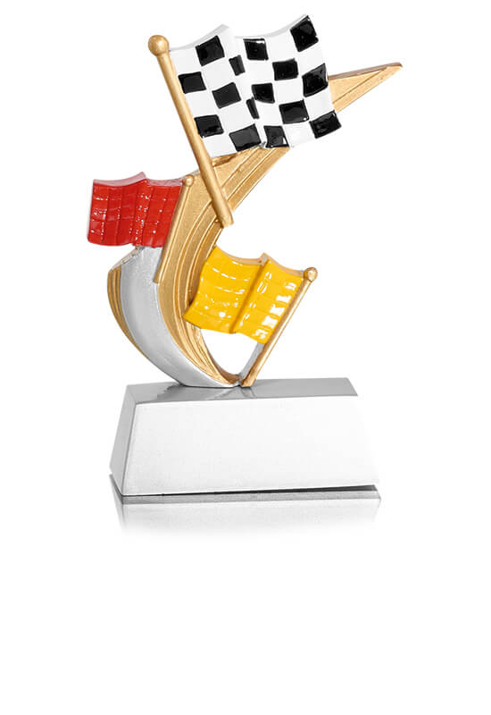 Trophäe Zielflagge mit Startflaggen 14cm