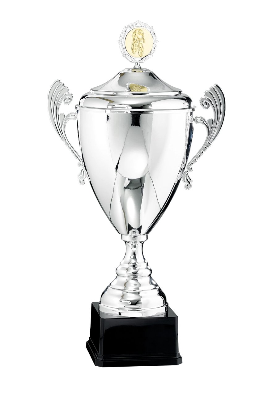 Pokal mit Deckel in Silber mit gedrehter Schale - Höhe: 57cm