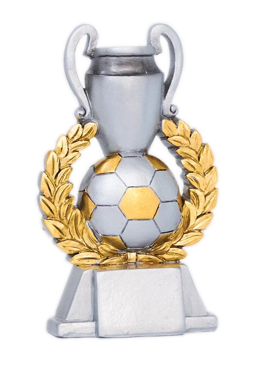 Trophäe Pokal mit Fußball im Lorbeerkranz 11cm
