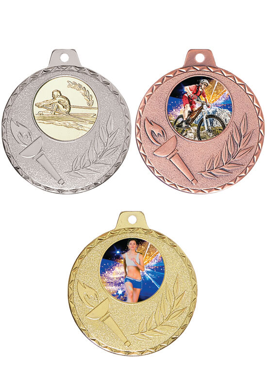 Klassische Medaille mit Fackelmotiv in 50mm  - Farbe: silber