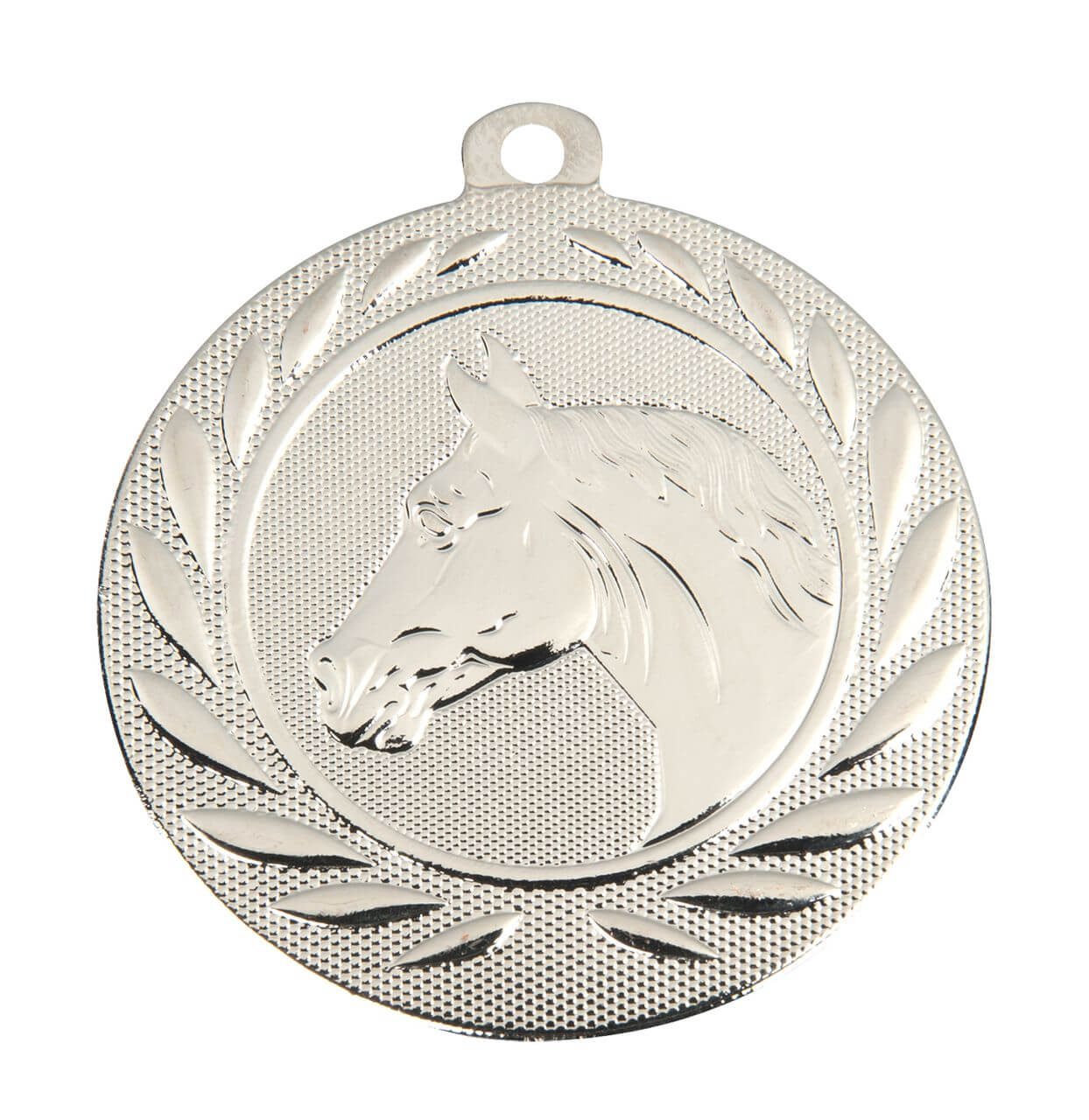 Reitsport-Medaille Pferdekopf im Lorbeerkranz, 50 mm - Farbe: Silber