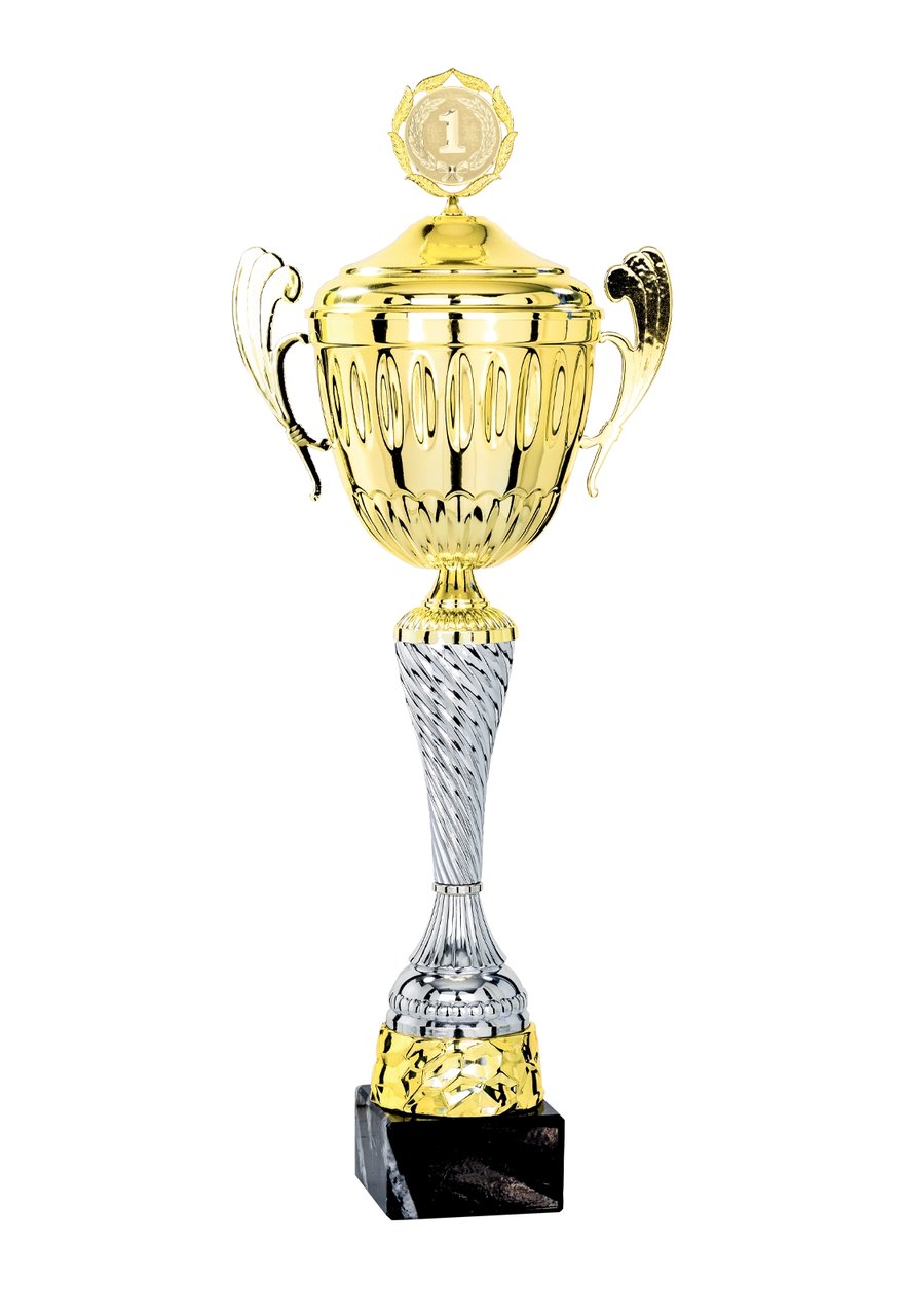 Pokal mit Deckel und gedrehtem Silberschaft