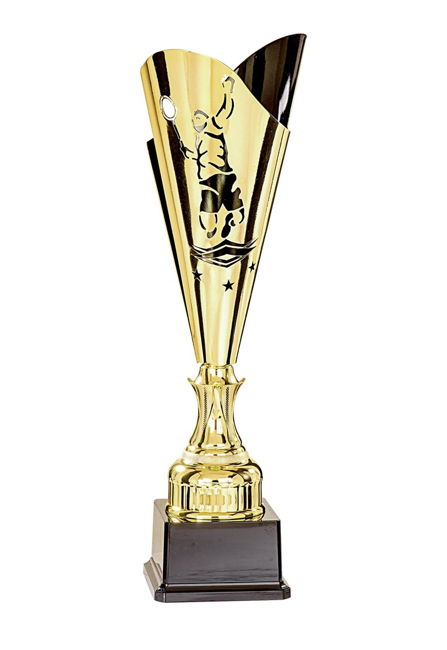 Kelchpokal in Gold mit Badmintonmotiv 43cm