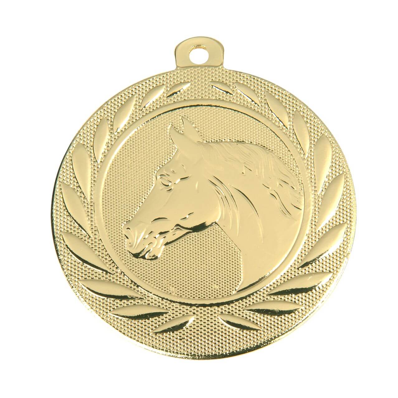 Reitsport-Medaille Pferdekopf im Lorbeerkranz, 50 mm - Farbe: Gold