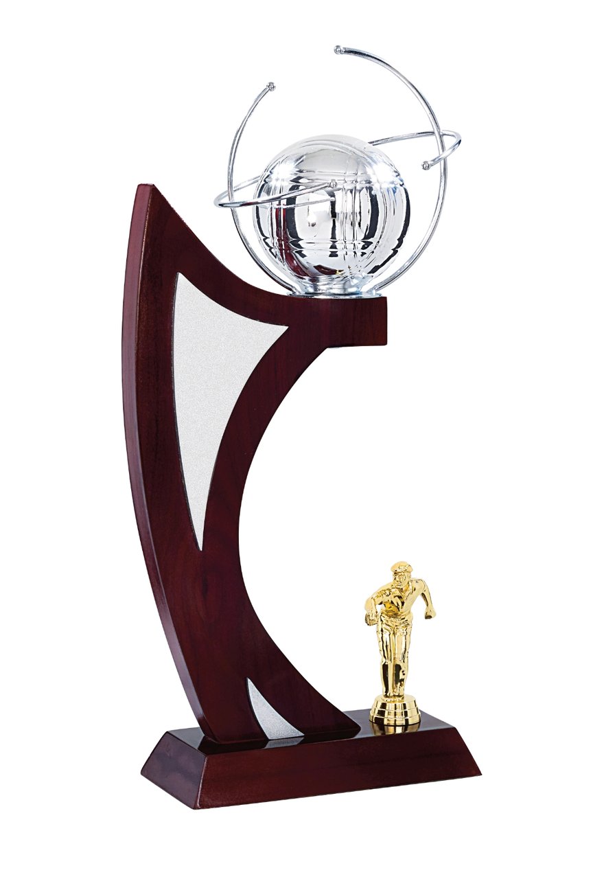 Große Petanquetrophäe mit Kugel im Bogen 48cm