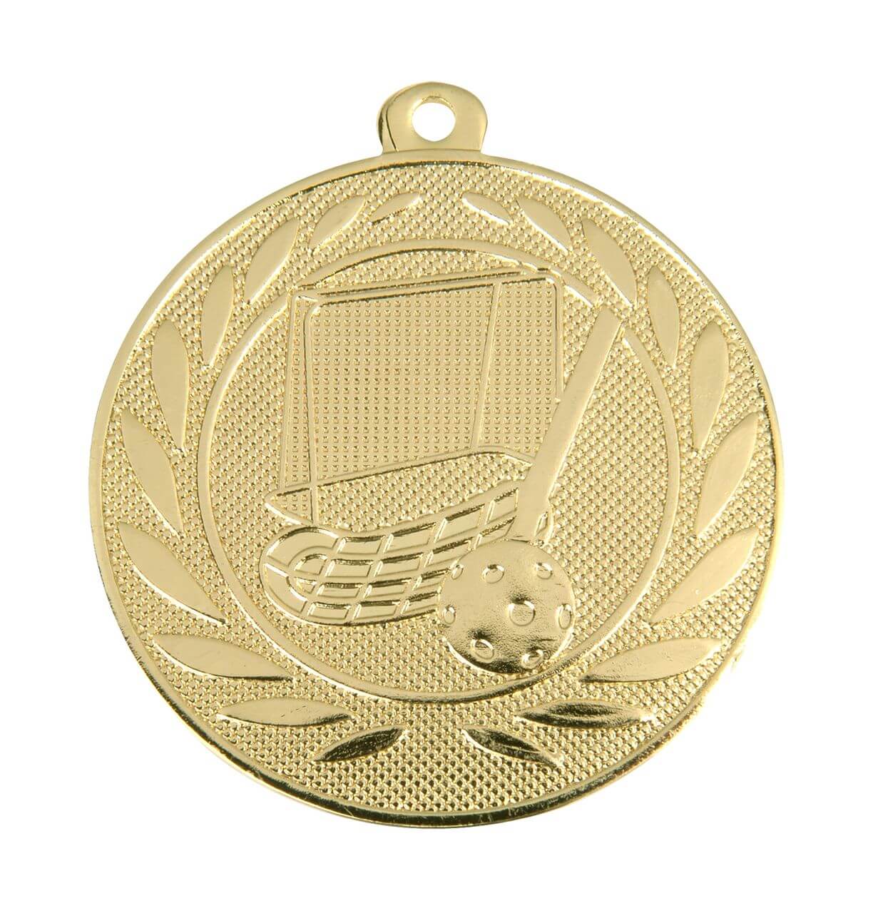 Unihockey-Medaille Schläger und Lochball, 50 mm - Farbe: Gold
