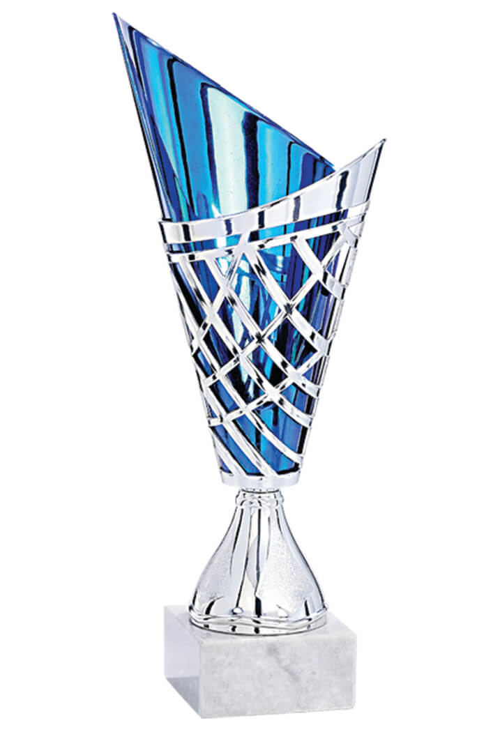Pokal mit Gitteroptik in blau und silber in 3 Größen