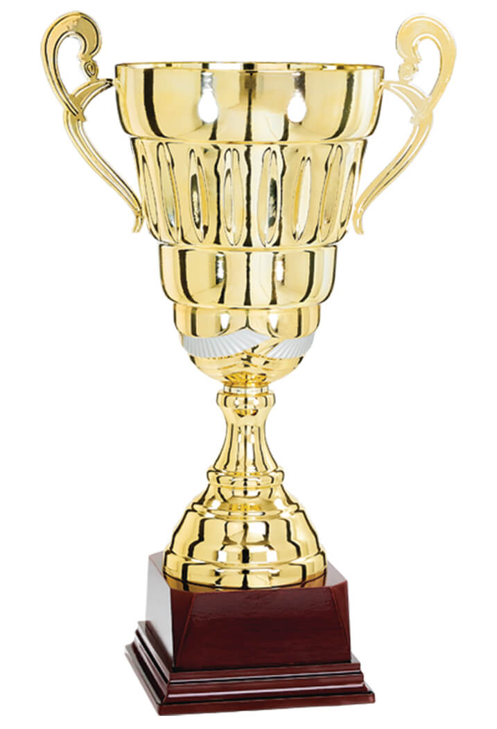 Pokal in Gold mit 200mm weiter Schale und Trapezplatte
