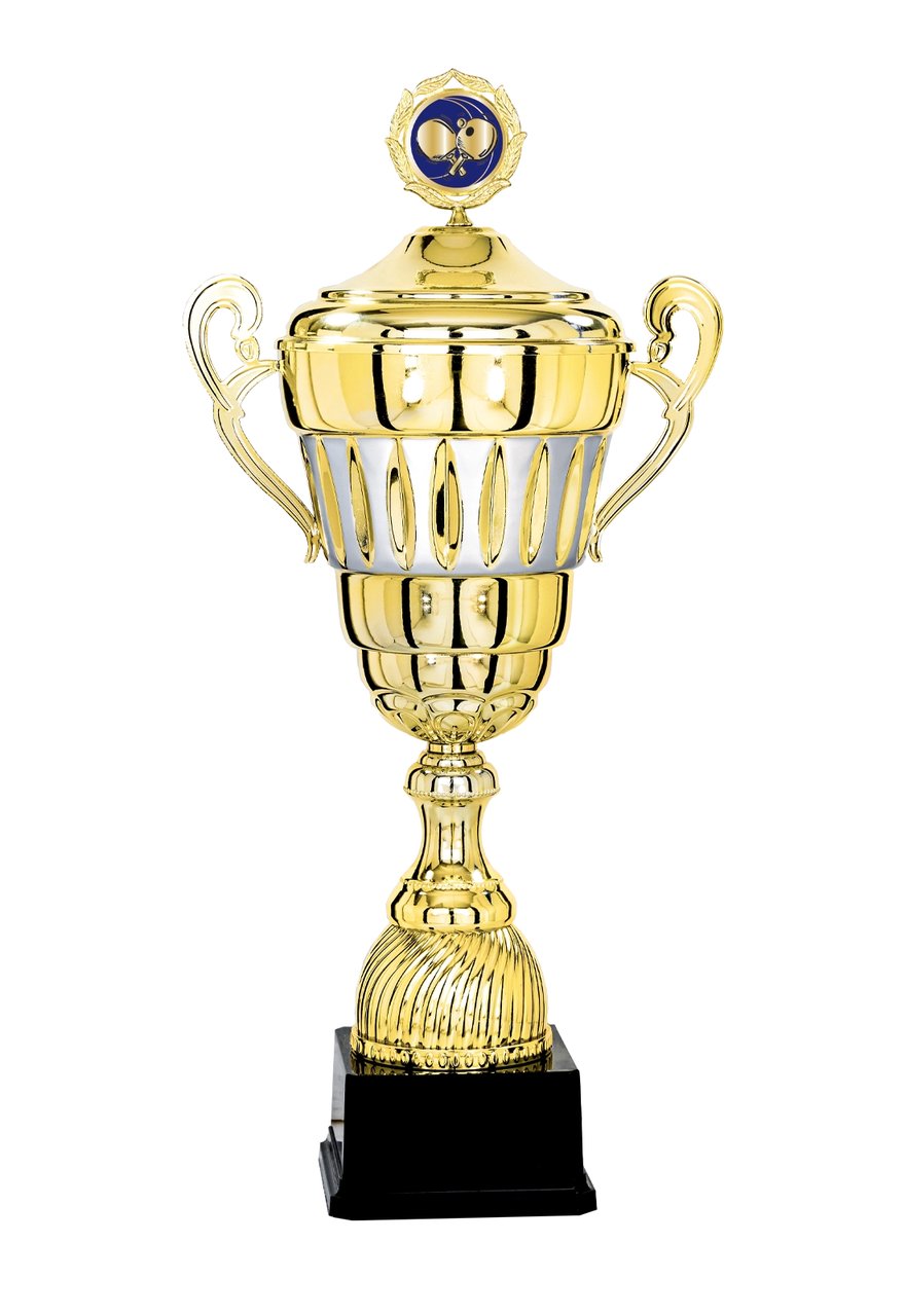 Pokal mit Deckel in Gold mit hohen Henkeln - Höhe: 53cm