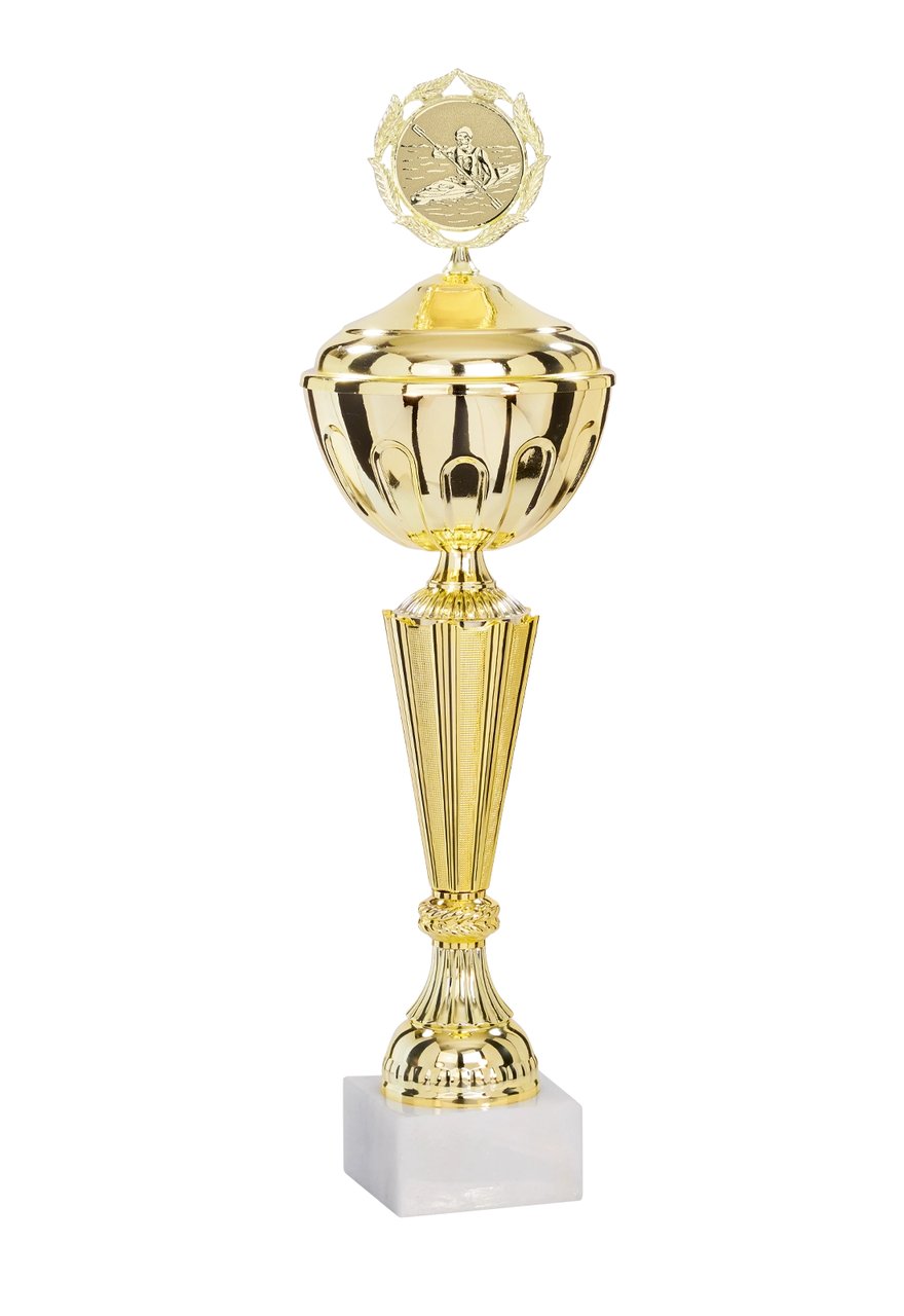 Pokal mit Deckel in Gold mit hohem Trichter - Höhe: 37cm