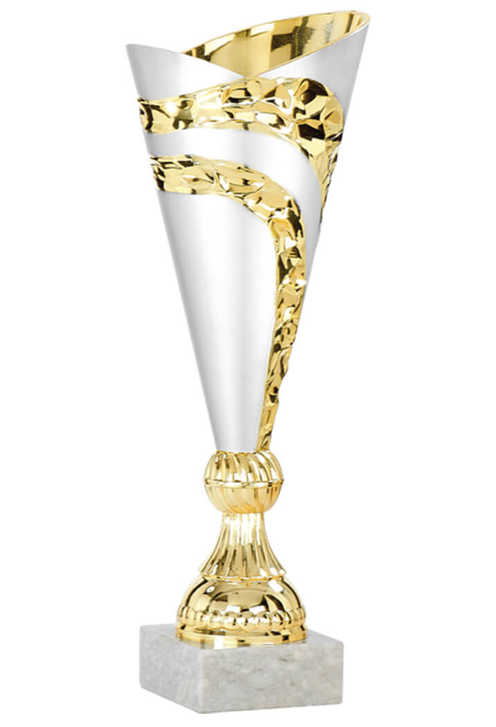 Pokal mit geschwungenem Ornament in Gold und Silber