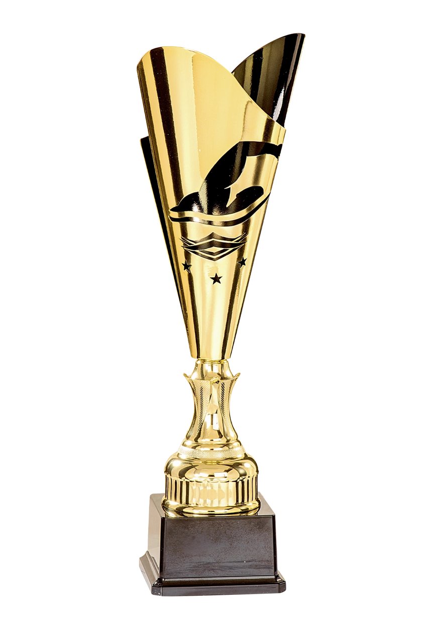 Kelchpokal in Gold mit Schwimmmotiv 43cm